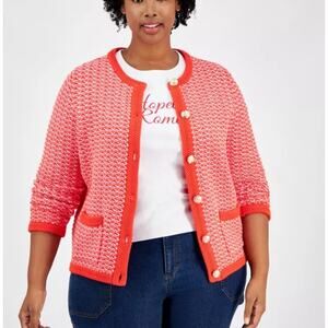 NWT On 34th Women's Patterned Jacquard Cardigan Sz 3X Sweet Berry Gold Buttons